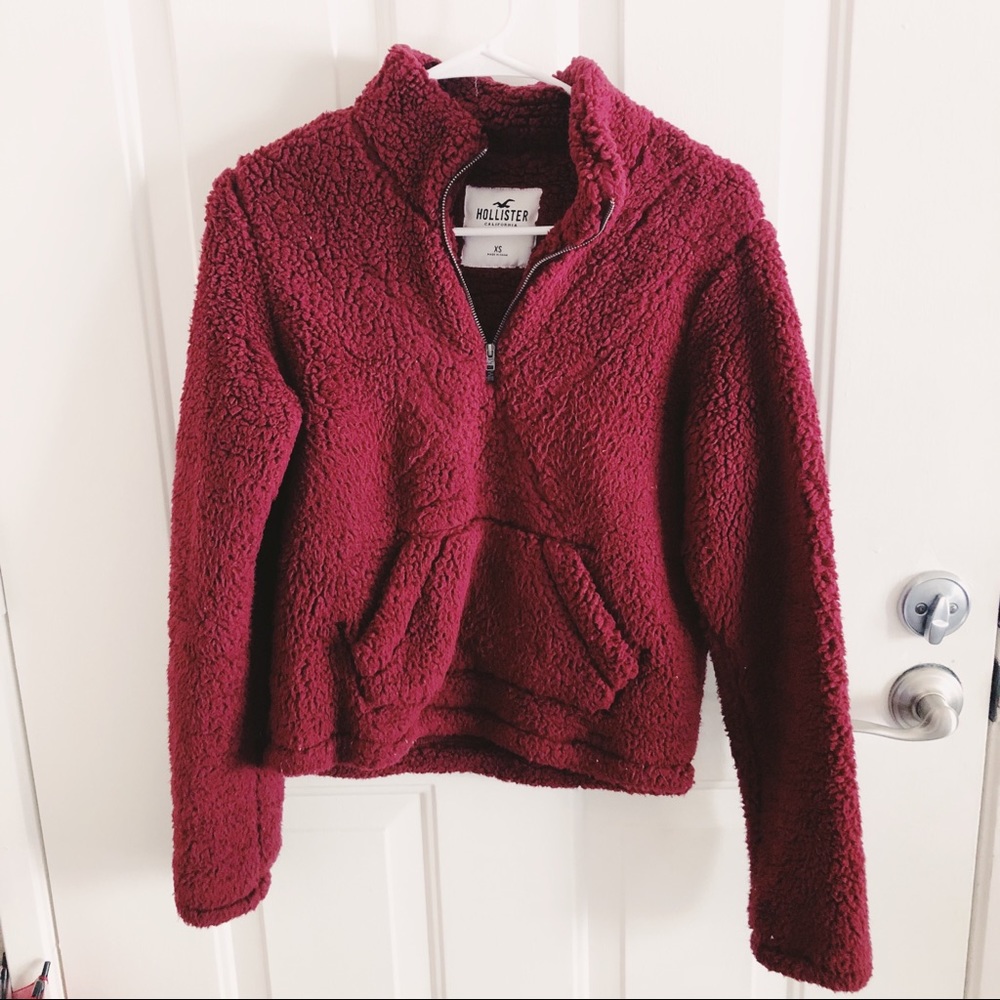 Hollister Burgundy Half-Zip Sherpa Sweatshirt